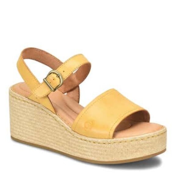 Born Santos Sandals Leather Platform Wedge Heel Yellow Size 10 NEW - Picture 1 of 7